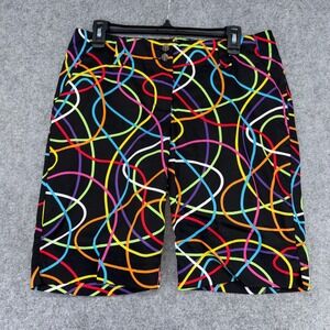Loudmouth Golf Shorts Womens 8 Black Multi Color Scribble Print NWT